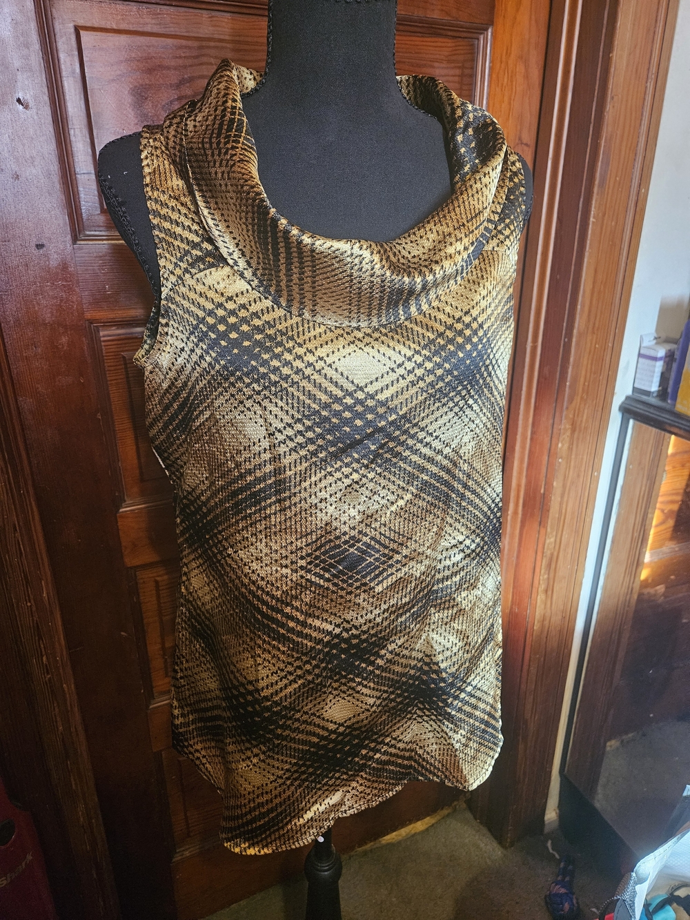 The Limited Gold and Black Cowl Neck Sleeveless Top